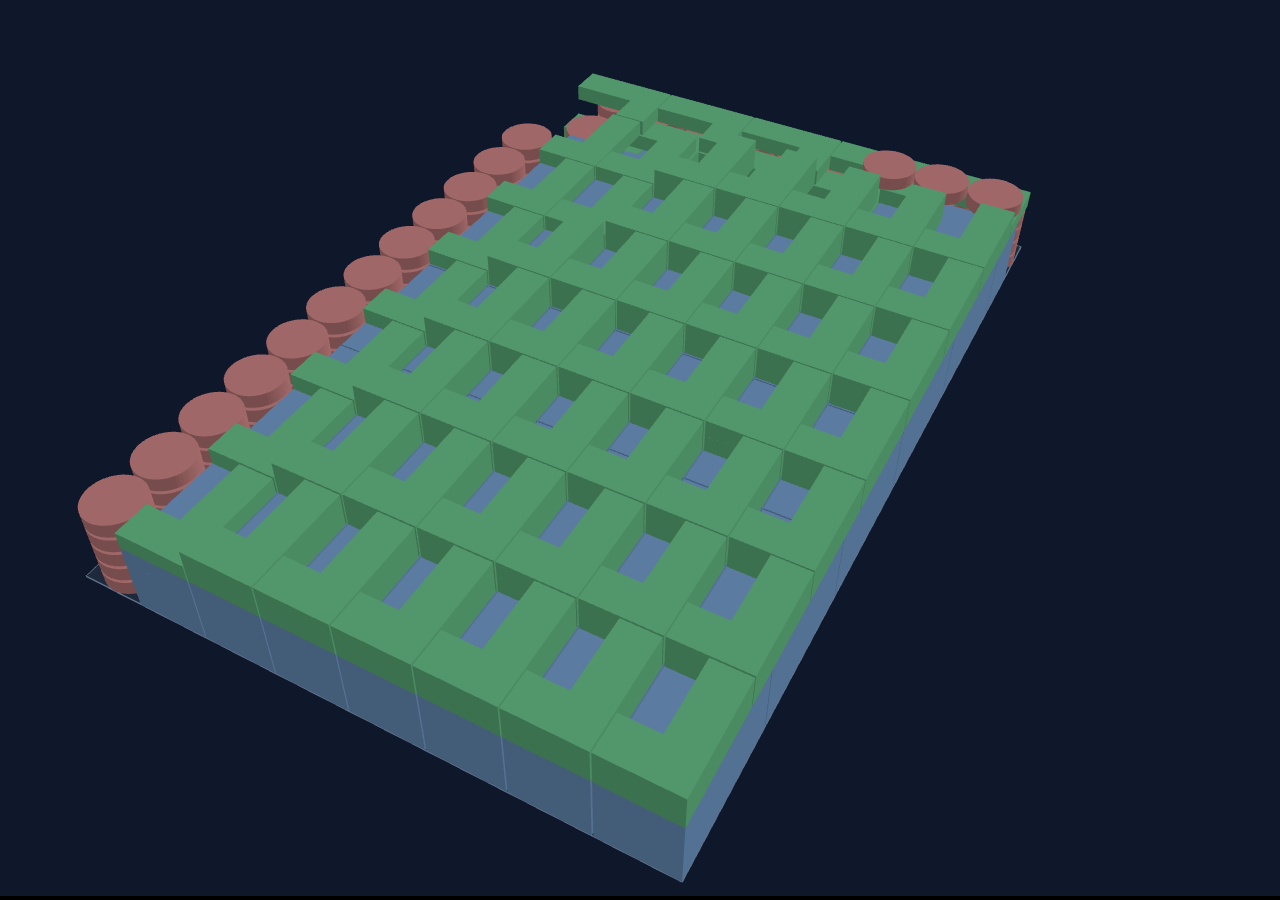 3D view of a whole pallet stacked with rectangles, L-shapes and circles by their real outlines